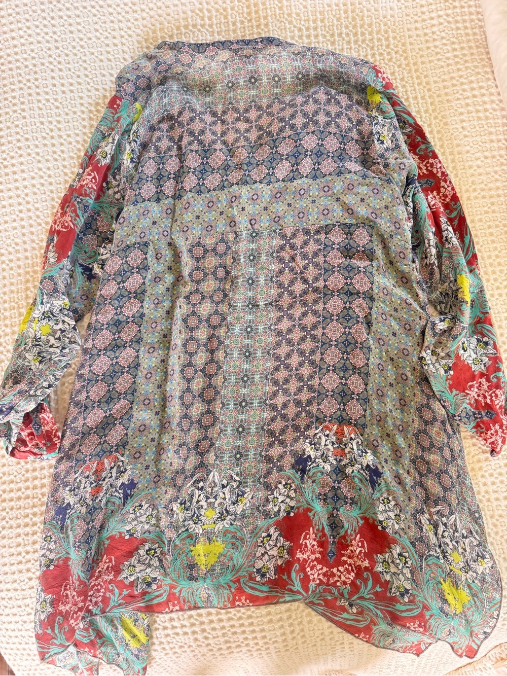 Johnny Was Cupra Rayon Tunic Top S Floral Patchwork Boho Blouse - Picture 11 of 12